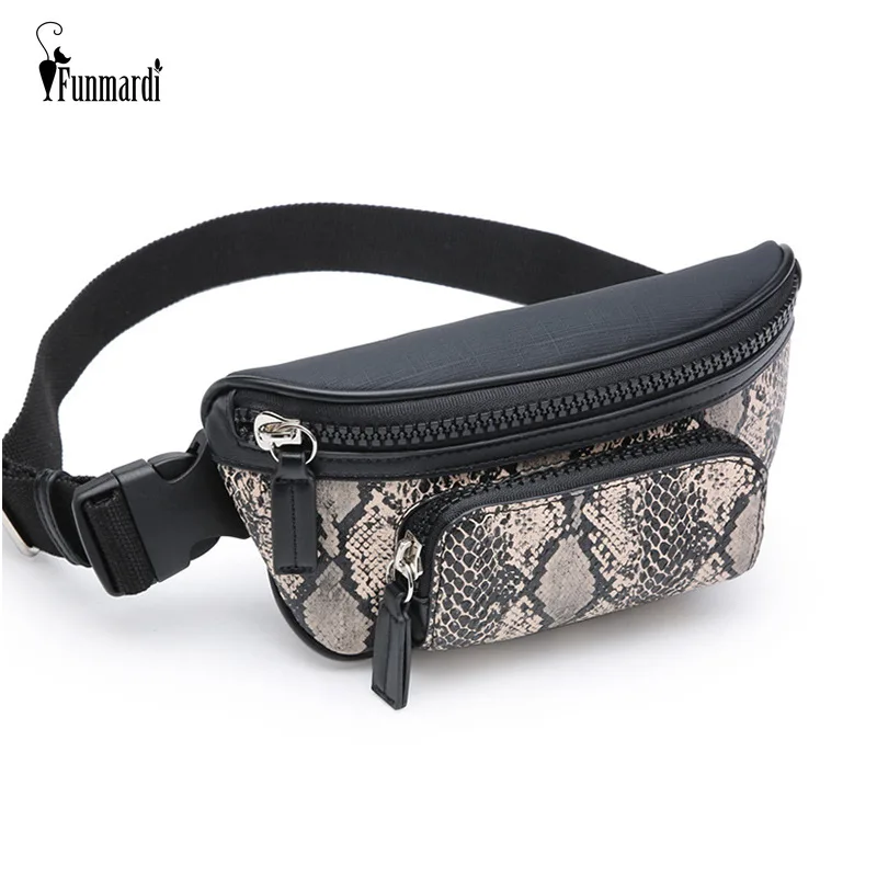 Best FUNMARDI 2019 New Waist Bags Women Serpentine Design Belt Bags For Women PU Leather Banana Bags Female Phone Fanny Pack WLHB1901