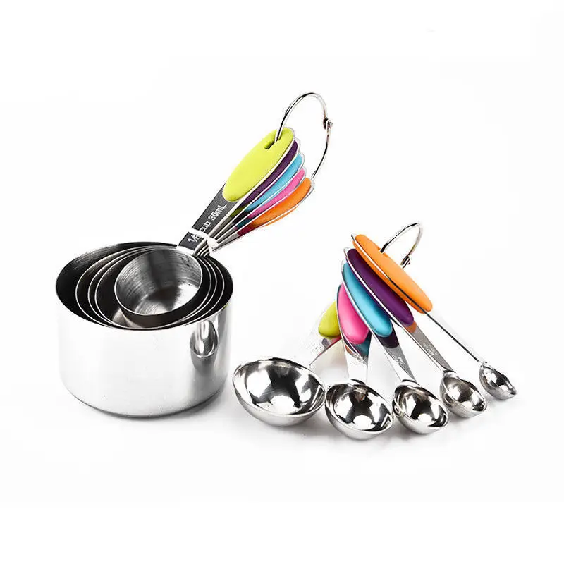 

10 pcs/set Measuring Cup Set Stainless Steel Measuring Spoon With Silicone Handle Foldable Baking Measuring Tool