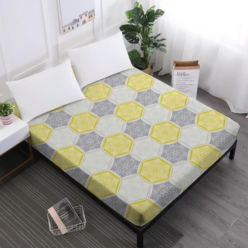 

Colorful Geometric Print Bed Sheet Patchwork Butterfly Print Fitted Sheet Bohemia Striped Mattress Cover Elastic Band D30