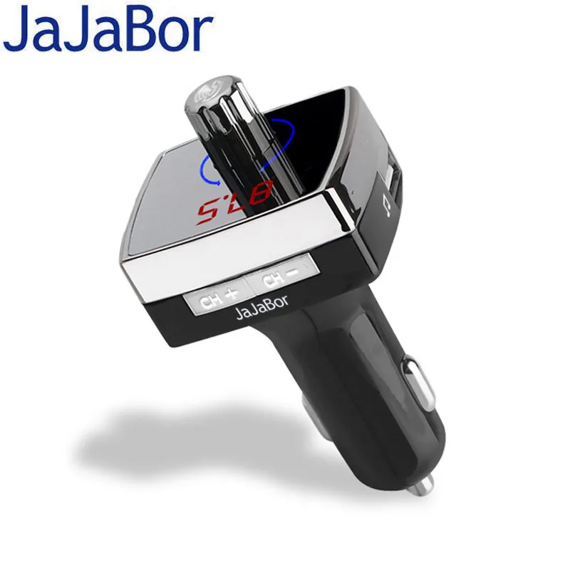 

JaJaBor Bluetooth 4.2 Hands Free Car Kit 3.5MM AUX Car MP3 Player FM Modulator Transmitter Dual USB Charger Noise Reduction