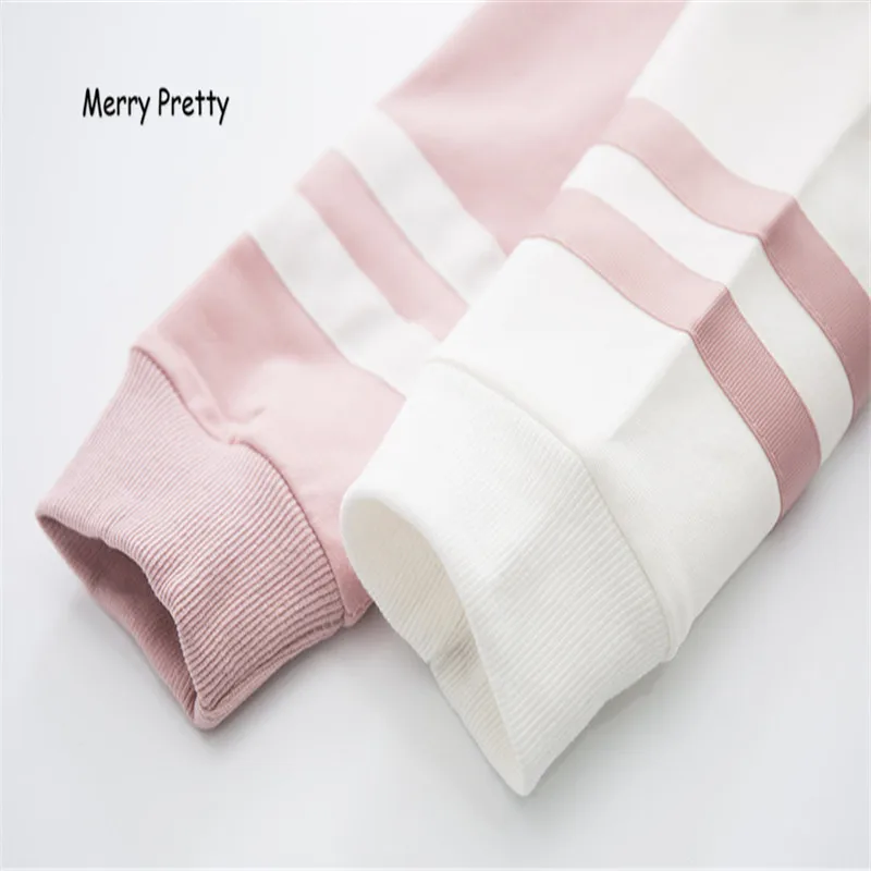  Merry Pretty Kawaii Women Hooded Hoodies Long Sleeve Lovely Patchwork Cute Girls Sweet Sweatshirt F