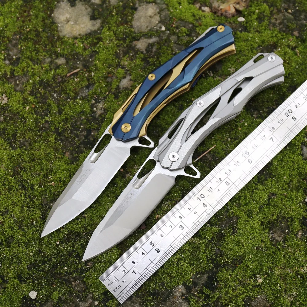

Gold steel folding knife blade satin outdoor camping tools hunting survival defense tactics pocket kitchen fruit Knives