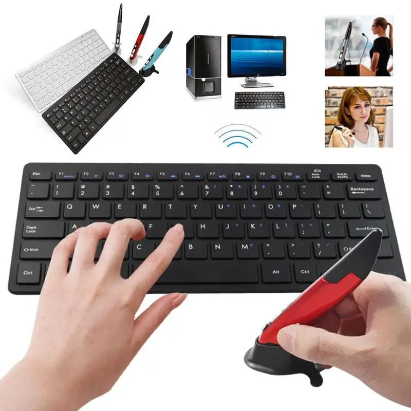 

Ultra Thin 2.4GHz Wireless Keyboard with Multimedia key Adjustable 1600DPI Optical Pen Mouse Combo Set for PC Laptop Desktop New