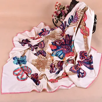 

130*130cm Luxury Brand Women Satin Silk Scarf Female European Style Print Head Square Scarves Summer Shawls For Ladies for women
