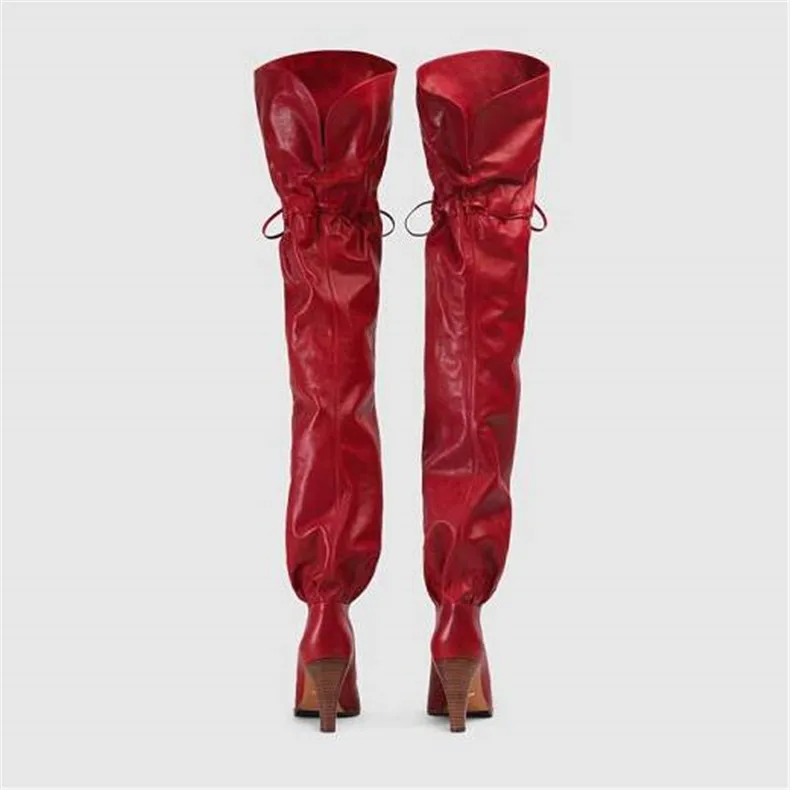 Nouveautés as Sestito Bottes 2018 Over the on Dentelle Femme Pictures Femmes genou Carrés up Dames Rond Talons Chaussures Bout Robe rouge Slip Noir 4qndRAwq