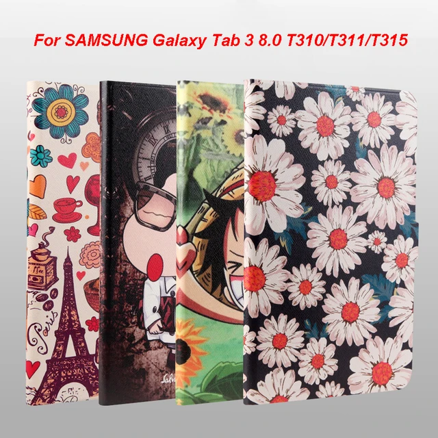 Best Price Fashion Painted PU Leather Stand Holder Smart Case Cover For Samsung Galaxy Tab 3 T310 T311 T315 8.0" Tablet protective Sleeve