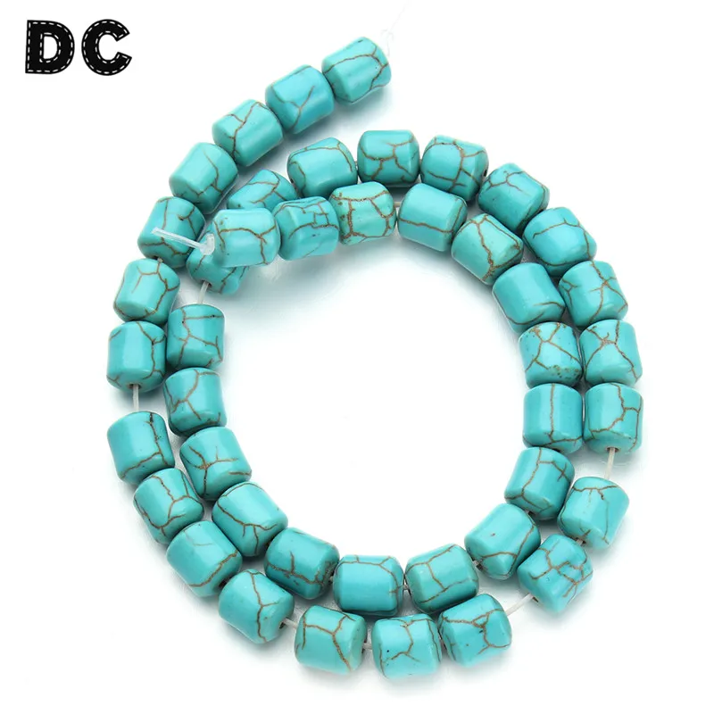 

DC Approx 42pcs strand Blue Stone Loose Spacer Charm Beads 8.5*9.5mm for DIY Bracelet Necklace Jewelry Making Findings