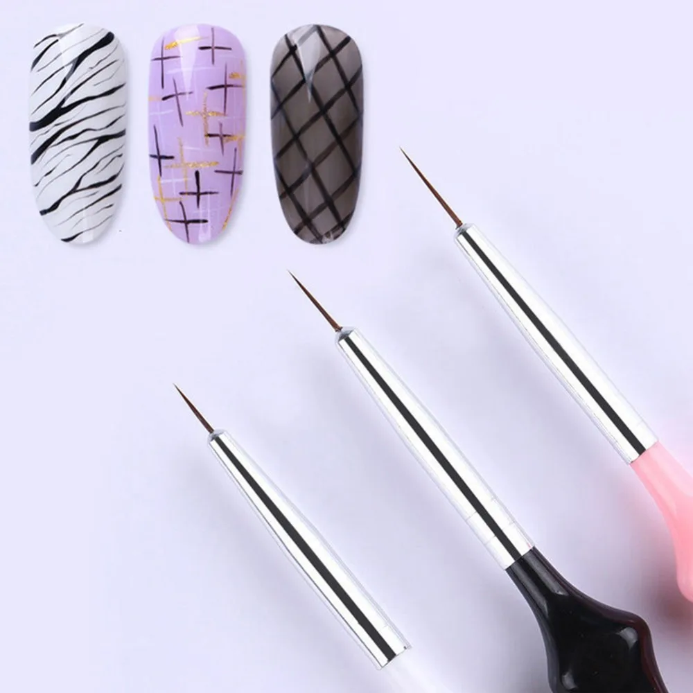 3 Pcs Nail Liner Brush Set 7mm 9mm 11mm Gourd Handle Drawing Painting