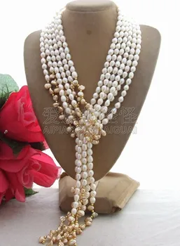 

N030404 3Strands 49" Pearl Biwa Pearl Necklace