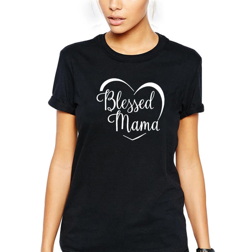 Hipster Mum подарок футболка Blessed с принтом Mama Изделие из хлопка с короткими рукавами летние футболки Для женщин Повседневная футболка