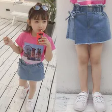 Новое поступление, модные джинсовые шорты для маленьких девочек летние детские джинсовые шорты, юбка Детские короткие штаны с бантиком из двух предметов для детей от 3 до 7 лет