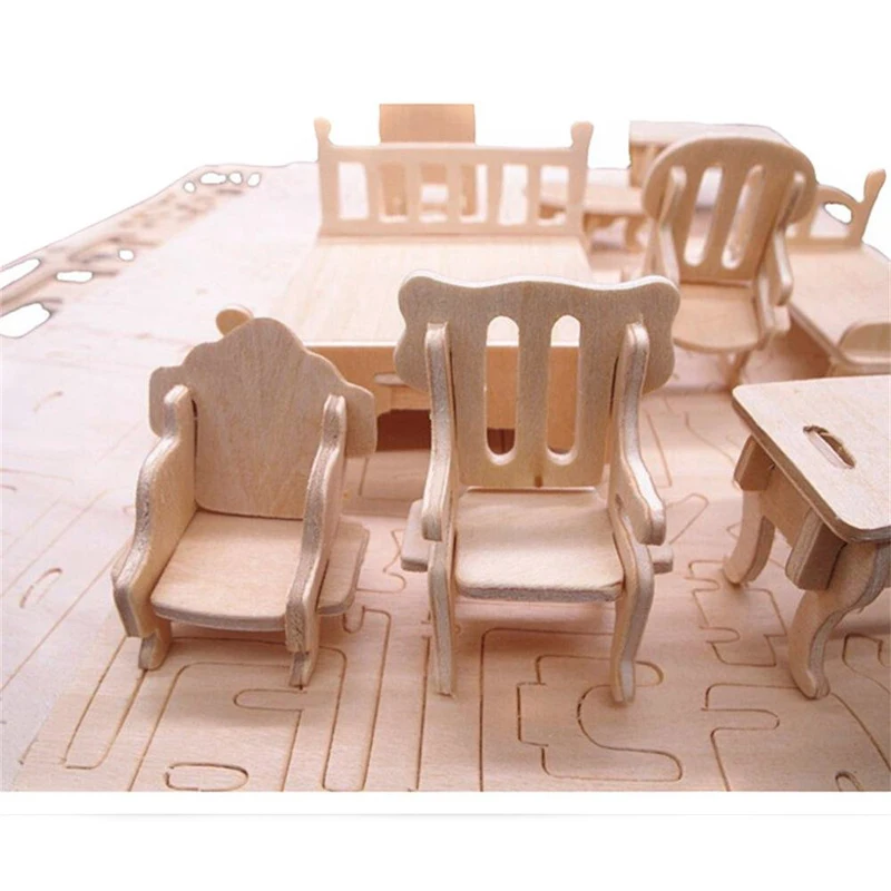 Мини 3D деревянная головоломка Строительная МОДЕЛЬ Миниатюрный 1:12 кукольный домик мебель кукольные стулья для детей подарок