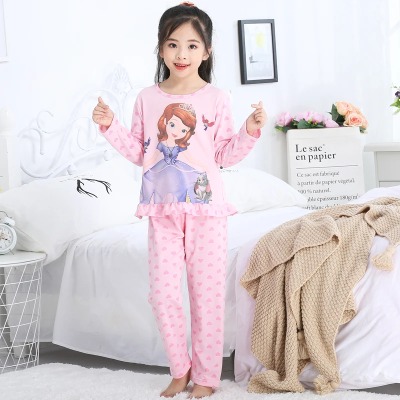 

Girls Clothing Sets Spring and autumn 2018 Children Cotton Suit Sleepwear long Sleeve Cartoon Kids Pajamas Set Christmas gift