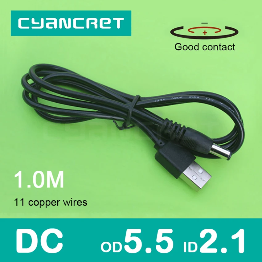 

Power Cable USB 2.0 to DC 5.5mm x 2.1mm 1.0M 1A Support 5V or 12V Charger Connector Cable for Router TV box D12 Table lamp MP4