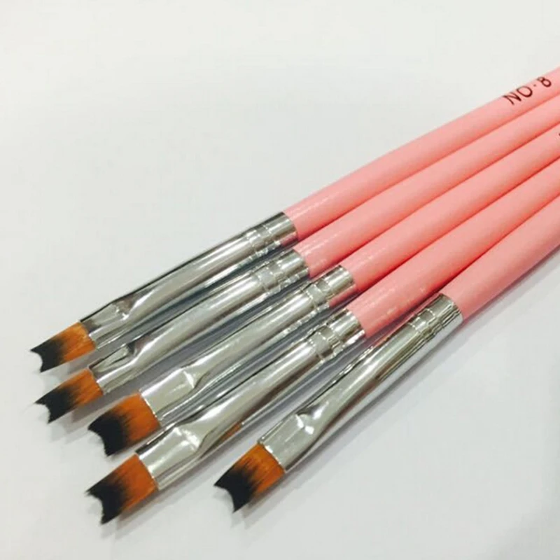 

French Nail Brush Pink Handle Half Moon Shape Acrylic Painting Drawing Pen Manicure Nail Art Tool DIY Design Pen