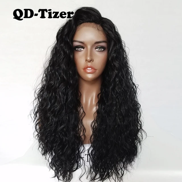 $US $44.99  Hot Sell Long Black Loose Curly Hair Free Part Lace Front Wig Glueless Heat Resistant Synthetic Lac