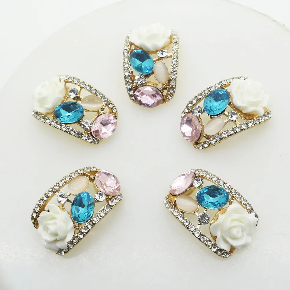 

2018 New 5pcs/set Gold 24*15mm Arched Flower Resin u-shape Buttons decoration Sewing Accessories Diamonte Cryusta buttons
