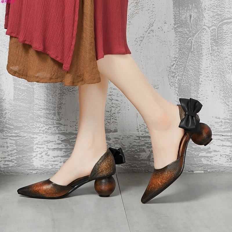 

high quality women 2019 spring autumn genuine leather high heels slip on handmade shoes female pumps platform shoes WP924-7451