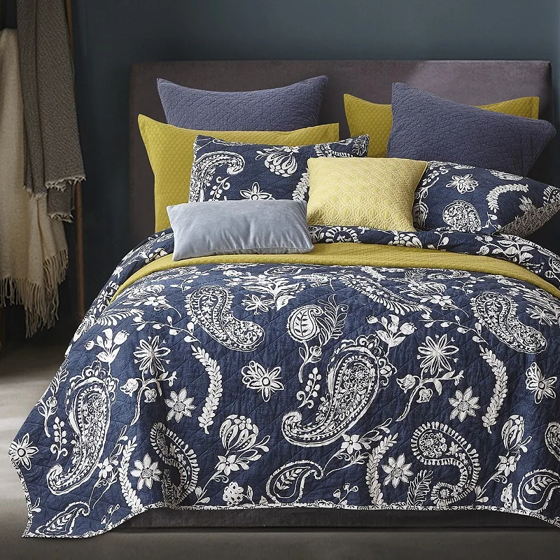 

PHF 100% Cotton Quilt Coverlet Set Lightweight and Breathable Printed 3-Piece Bedspread and Pillow Sham Luxurious Floral Pattern