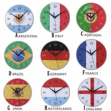 

World Cup fun flag Wooden Wall Clock Needle Quartz Wall Hanging Clock Watch For Living Room Office Frameless Home Decoration