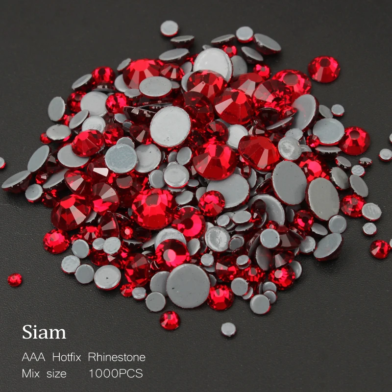 

Hot sale High Quality A++ Hotfix Rhinestones Siam Mix size SS6-SS30 crystal stones For Garment Free Shipping