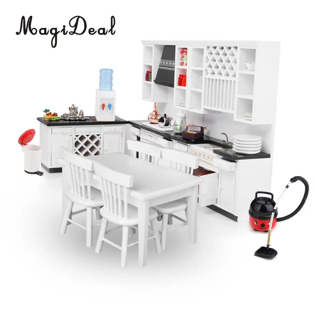 MagiDeal 5Pcs Dining Table Chair Model Set for 1:12 Dollhouse Miniature Furniture Decor Children Pretend Play Toys 2Colors