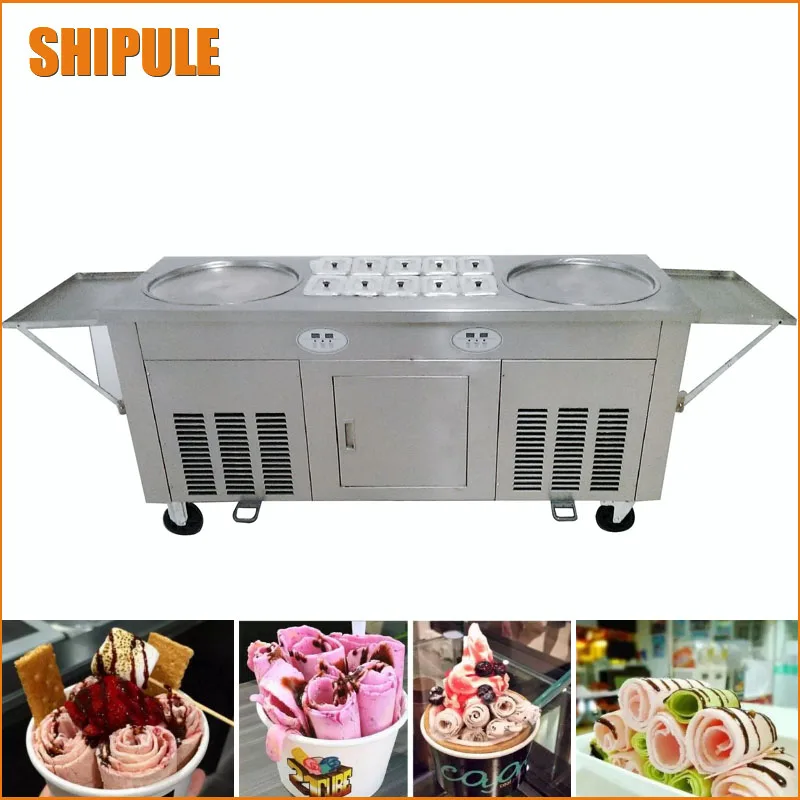 Double round Pans 2 round Pans Ice Cream Roll Making Machine with font b Salad b