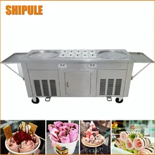 Double round Pans 2 round Pans Ice Cream Roll Making Machine with Salad Fruit 10pcs Cooling Tanks fried ice cream machine