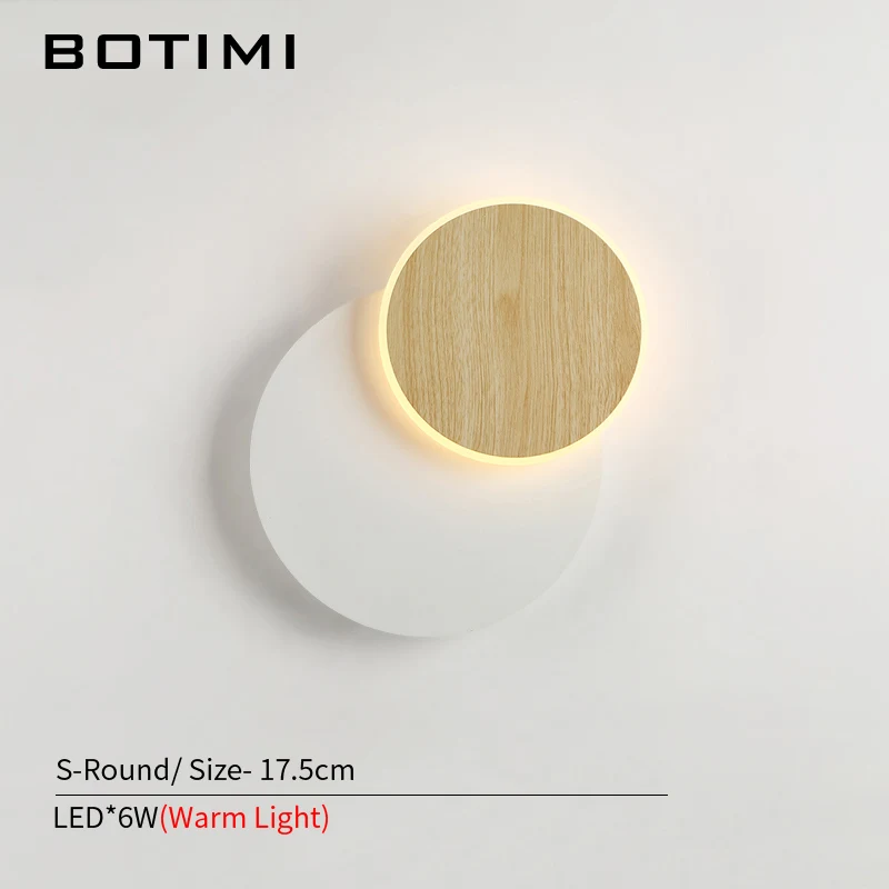 Дизайнерский светодиодный настенный светильник BOTIMI для украшения гостиной, деревянный настенный светильник, прикроватный светильник, белое настенное бра, светильник для помещений - Цвет абажура: Round-S-Warm light