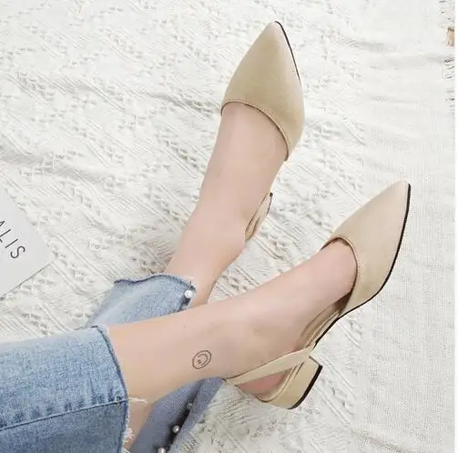 

Hot Sandalia Feminina Short heel with low heel High heel Pointed shallow mouth suede sandals Women word buckle Single shoes 2019