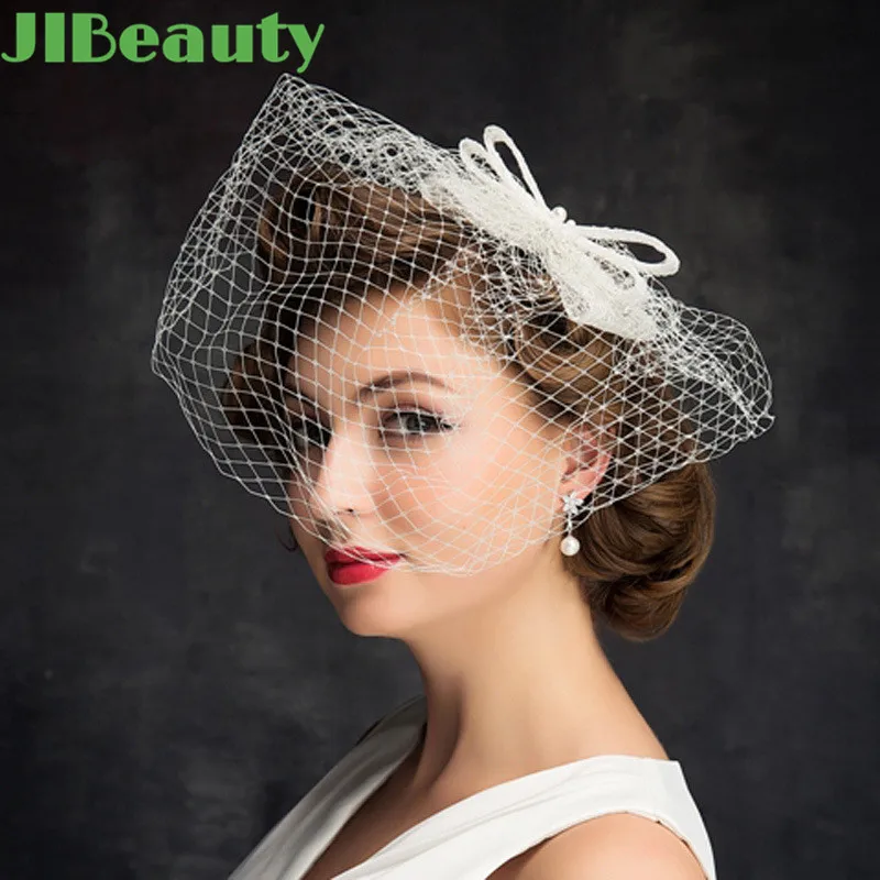 

QIANJI Women's Veil Retro Linen Hat Mesh Feather Headdress Apparel Accessories Women's Hair Accessories For Weddings Events