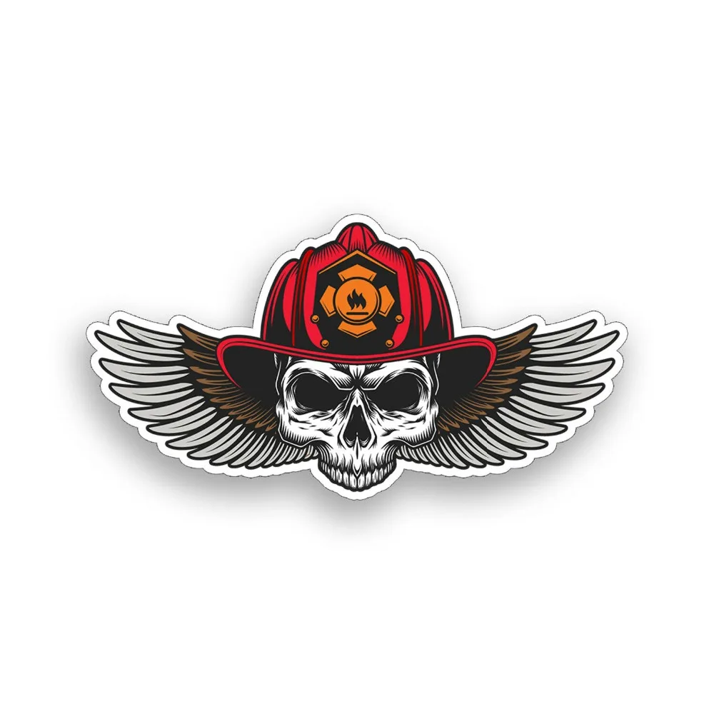 

Fireman Skull Wing Sticker Firefighter Helmet Cup Laptop Car Window Bumper Decal 3.5 tall by 6.6 wide.