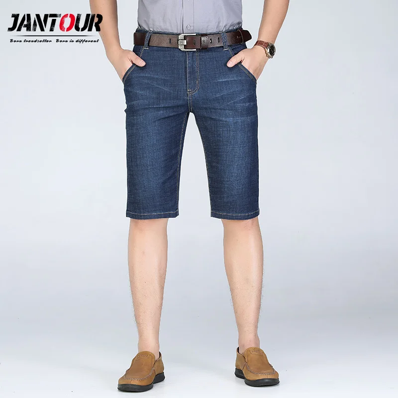 Jantour/Новинка г. летние джинсовые шорты модные мужские джинсы повседневные хлопковые облегающие высококачественные брендовые Одежда большого размера 28-40 42 44 4 - Цвет: Navy blue