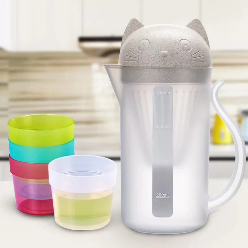 

800ml Water Kettle 1pot 4cups tea set plastic Water Jug Juice Container With Lid Filter Cold Drinkware BPA Free