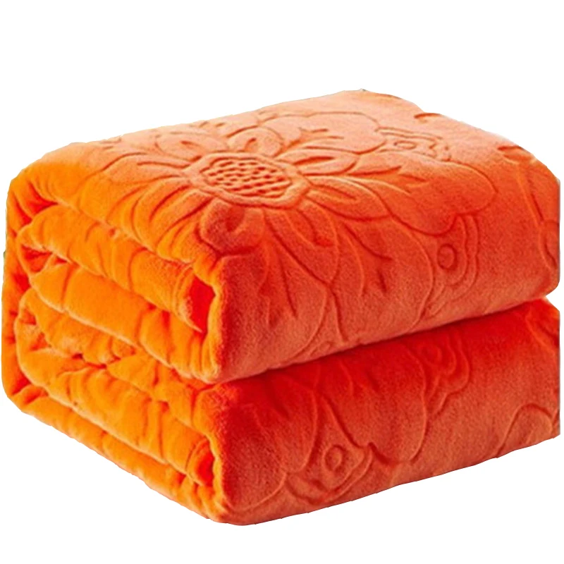 Thicken Solid warm blanket Soft Embossed Coral Fleece Blankets on bed