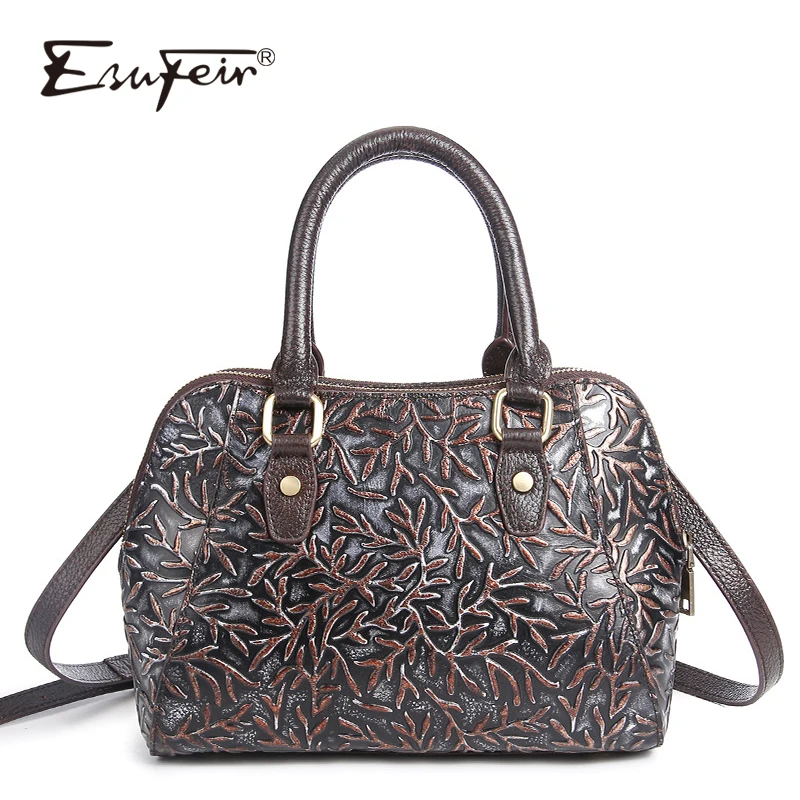 

ESUFEIR Brand 100% Genuine Leather Women Handbag Vintage Wipe Color Cow Leather Shoulder Bag Luxury handbags Women Bags Designer