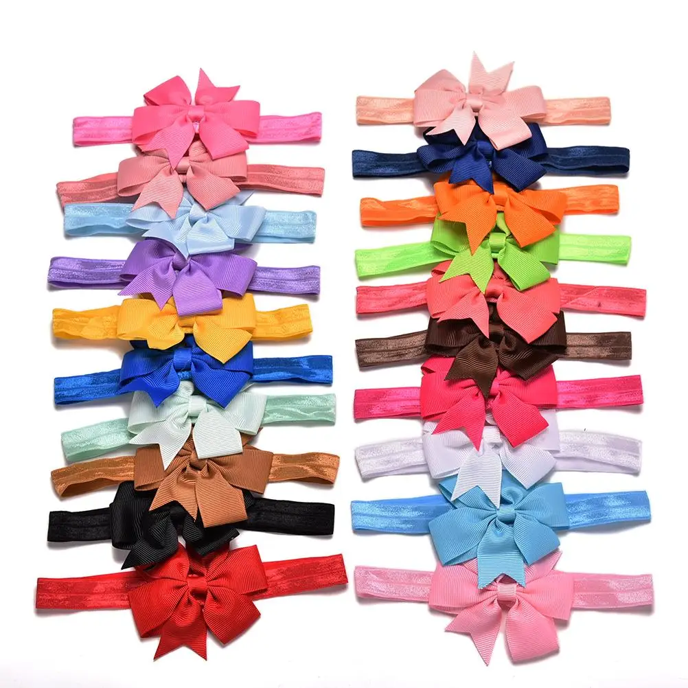 DIY Grosgrain Ribbon Bow Elastic Girl Hair Bands Hair Bow Headband 20pcs/lot