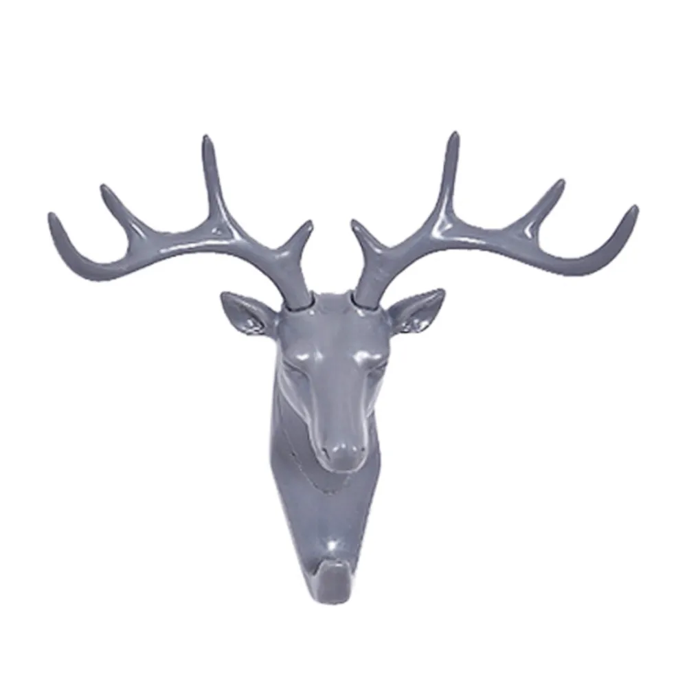 Новая квалифицированная голова оленя самоклеющаяся настенная дверь крючок вешалка сумка ключи липкий держатель гостиная спальня шляпа крюк D36Au1 - Цвет: Серый