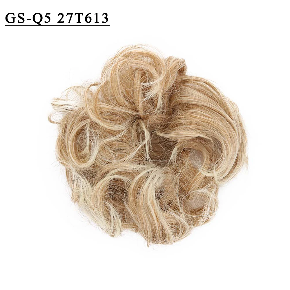 Free Beauty Curly Chignon Brown Blond Hazel Ombre Synthetic Hair Bun Extensions Rubber Band Heat Resistant Fiber for Women Girls