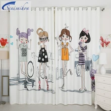 Senisaihon 3D Blackout Curtains White 4 Beautiful Little Beauty Pattern Flannel Girl Curtains Window Curtains for Living Room