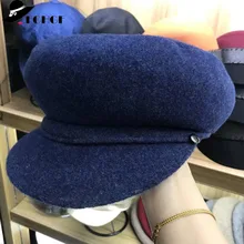 Новинка, толстая зимняя шапка, трендовые шапки в стиле милитари, женские супер теплые шапки из чистой шерсти, мини-застежка, украшенный берет, шляпа на плоской подошве