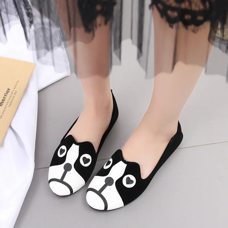 

2018 spring autumn new fashion flat bottom shallow mouth single shoe cartoon cute cat dog Doug shoes large size women's sneaker