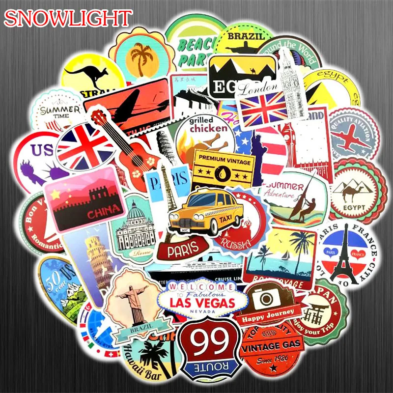 

100PCS/lot RetroTravel Famous Building Stickers For Notebook PC Skateboard Bicycle Motorcycle DIY Waterproof Toy Sticker