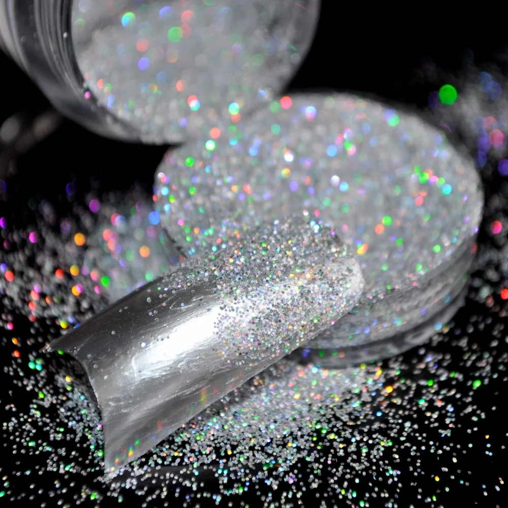

Reputation Clear Acrylic UV Nail Art Glitter Powder Dust Tips Decoration Laser Sparkly Silver Makeup Glitter Art Tips Decor