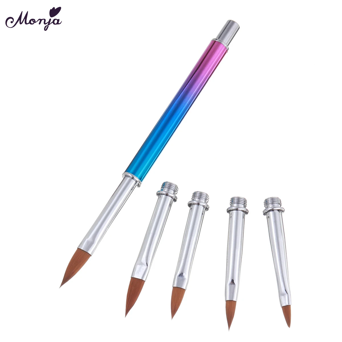 

Monja 5 in 1 /set Nail Art Acrylic Liquid Powder Caving UV Polish Extension Builder Brush Flower Drawing Painting Pen