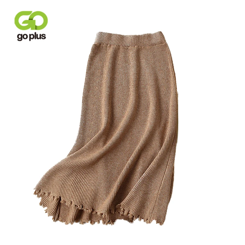 GOPLUS Autumn Winter Elegant Solid Tassel Knitted Skirts Womens Casual