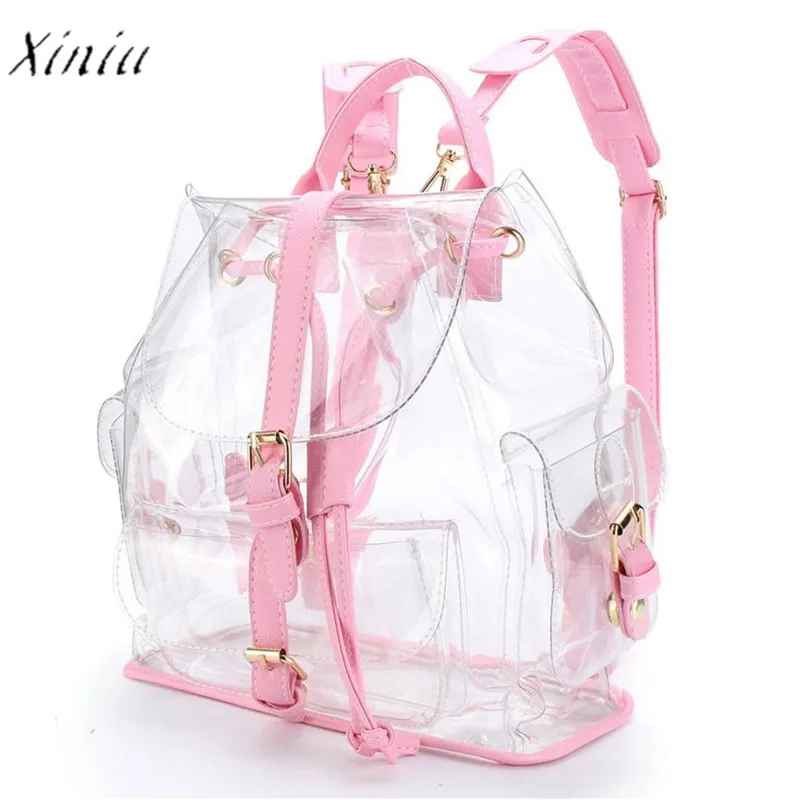 

Women's Backpack Clear Plastic See Thro2018h Security Transparent Travel Bag High Quality Backpacks for Teenage Bagpack mochila