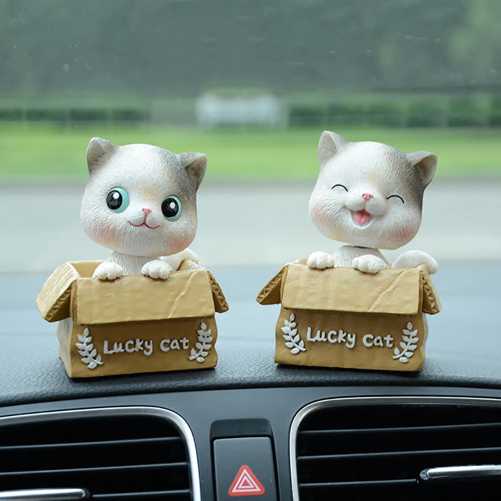 Adorable Cat in a Box Bobblehead Animal Doll Car Dashboard Home Decoration 