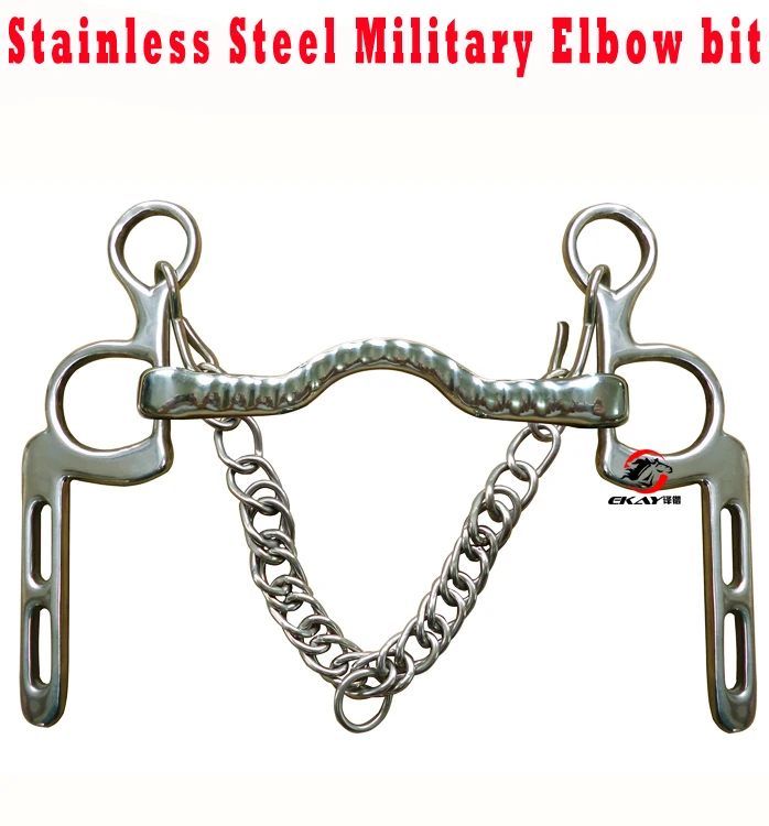 

Free shipping Stainless steel Military Elbow bit,horse product with hooks&curb chain.Low port mouth,never rusted.(RBT0125)