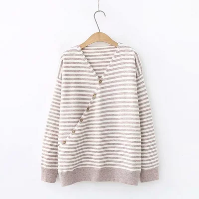 

H.SA 2019 New Korean Sweater Jumpers Button Up V neck Casual Striped Knit Pullovers Fall Fashion Cashmere Pull Jumpers Feminino